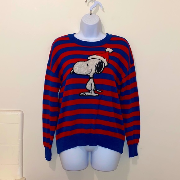 Peanuts Sweaters - Women's Peanuts Snoopy Striped Holiday Graphic Pullover Sweater
